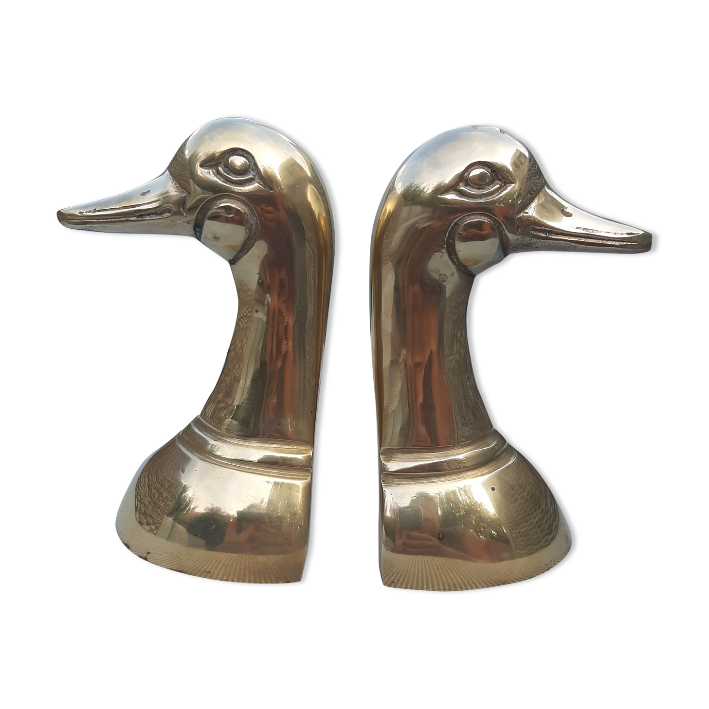Pair of bookends vintage duck in brass