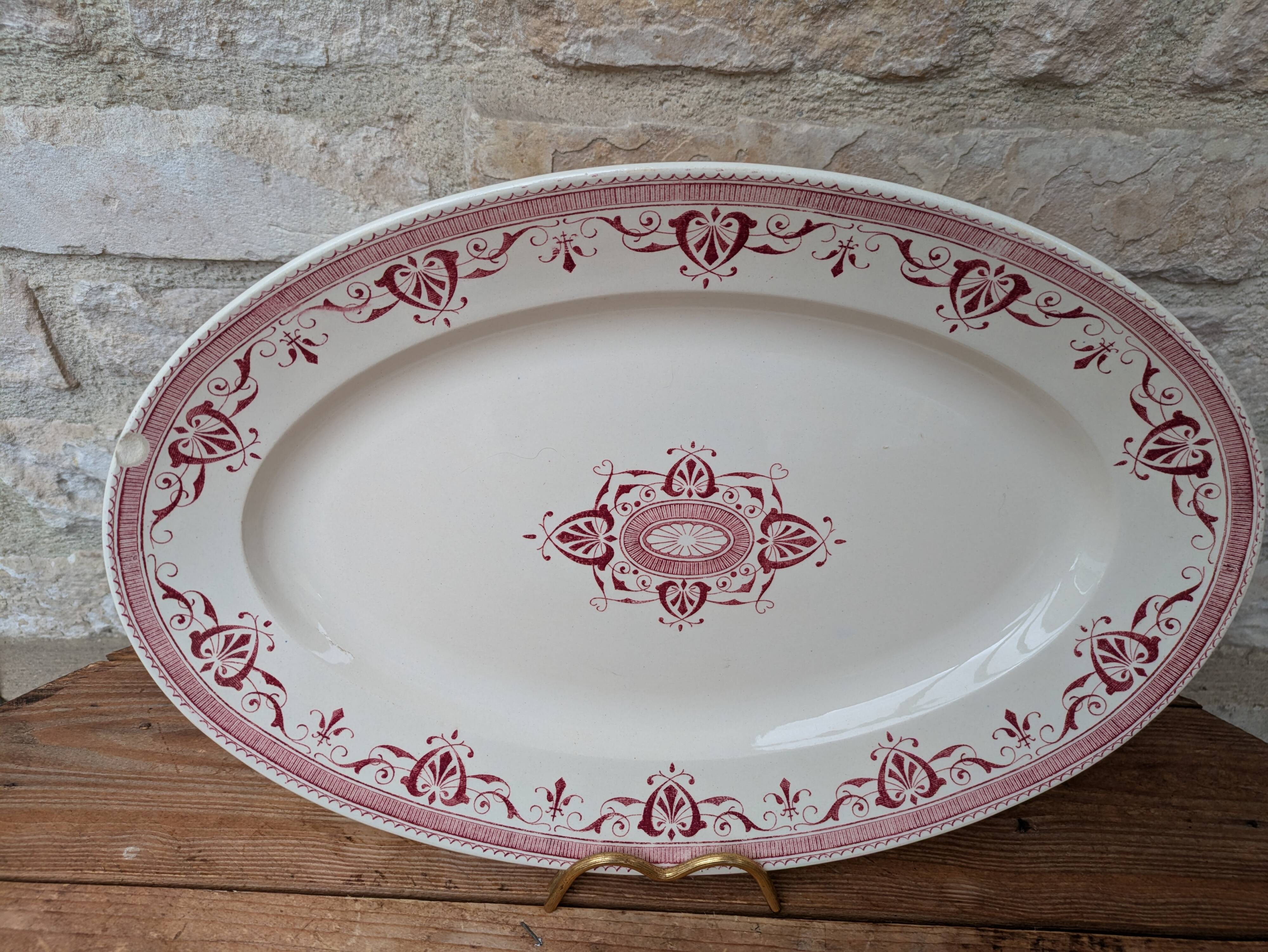 Old oval serving dish, Amiral Creil and Montereau Terre de Fer model