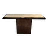 Console patine canon de fusil à plateau de travertin. Travail français. Vers 1970