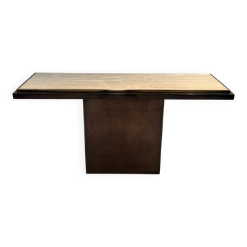 Console with a cannon-shaped travertine rifle stand. French work. Around 1970.