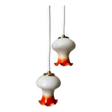 Pair of orange opaline tulips gradient white thread 70s