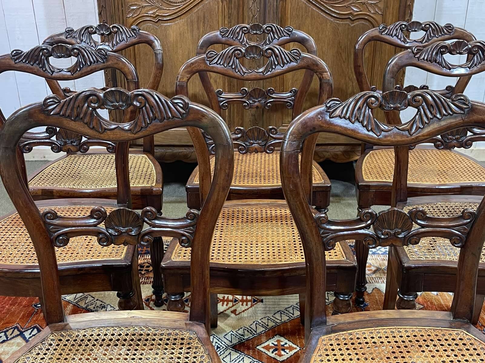 Set of 8 Louis Philippe 19th century mahogany chairs with caned seats