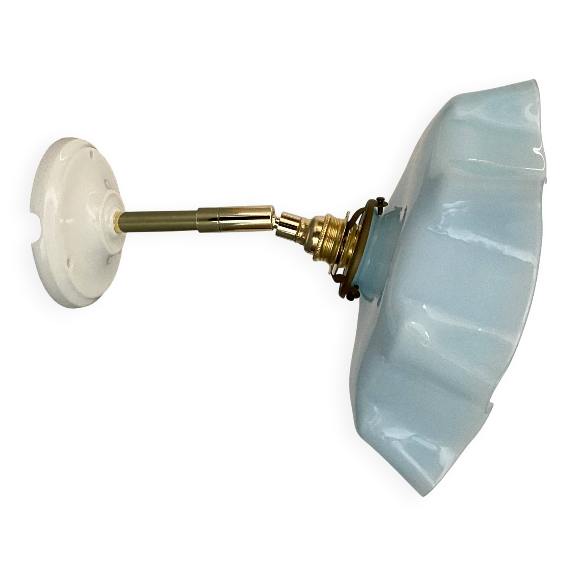 Vintage sky blue opaline wall lamp with shade