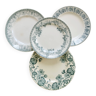 Vintage mismatched dessert plates in ironstone - Green tones