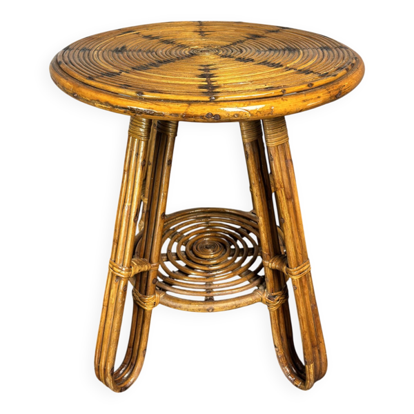Table d'appoint ou table d'usage occasionnel en rotin à crayon italien du milieu du siècle, vers les années 1950.