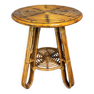 Table d'appoint ou table d'usage occasionnel en rotin à crayon italien du milieu du siècle, vers les années 1950.