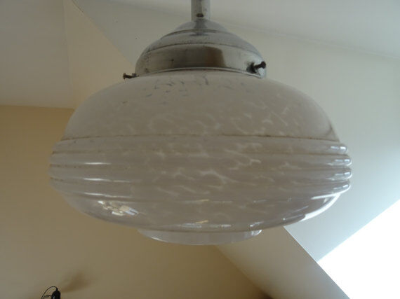Art Deco french 1930 s in white cloud Clichy glass ceiling lamp