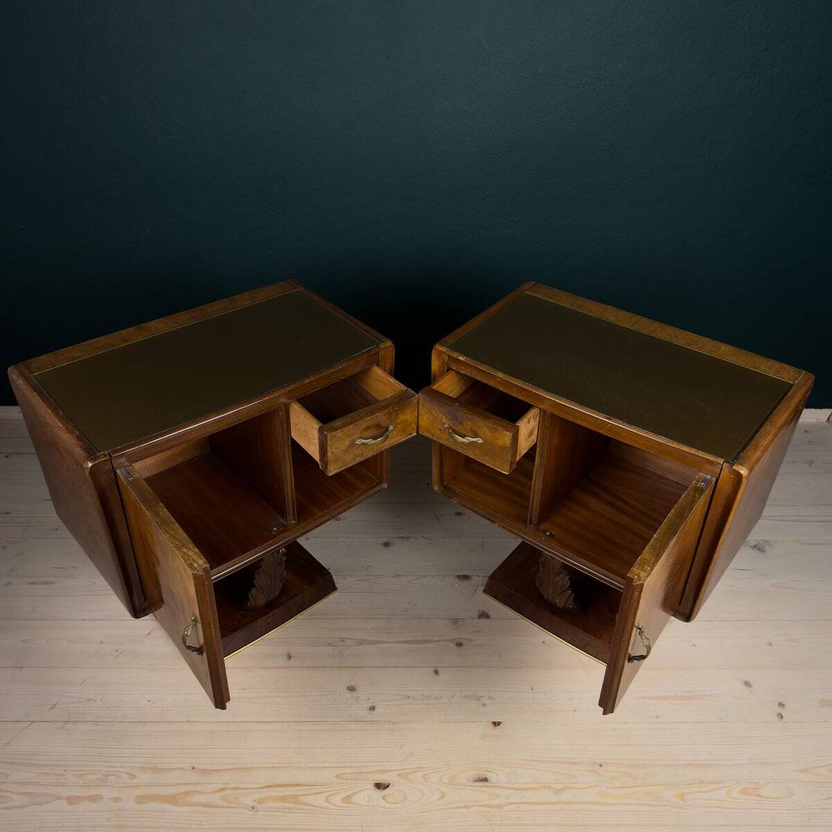 Vintage wooden bedside tables, Italy, 1950s, set of 2.