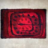 Mid century scandinavian rya rug, red 129x76cm
