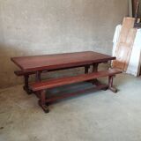 Ensemble table de ferme et 2 bancs