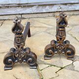 Vintage solid brass and steel chenets