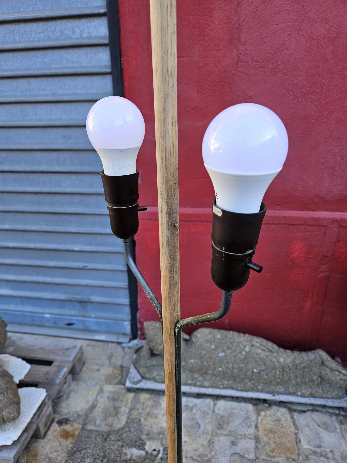 Scandinavian floor lamp in oak metal and fabrics from the 60s