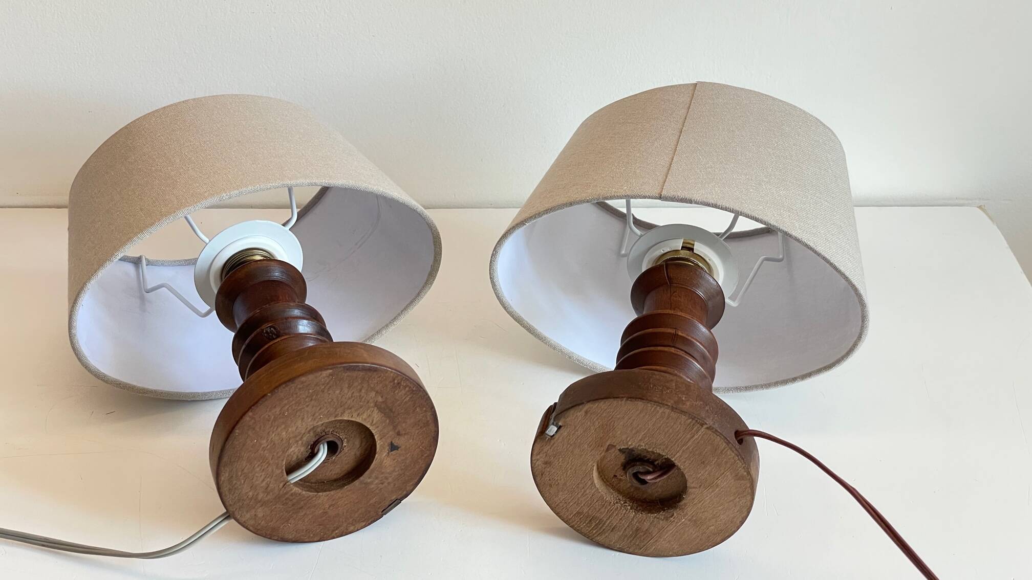 Pair of vintage wooden lamps