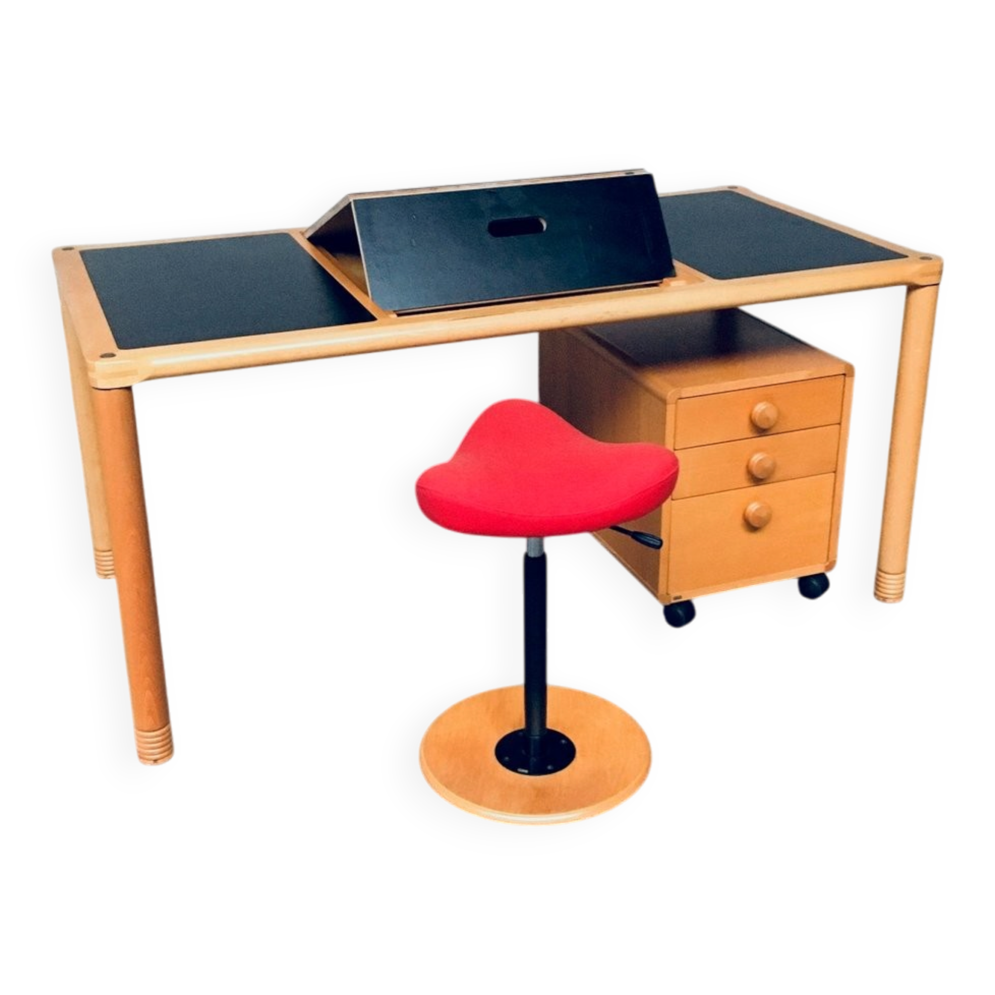 Scandinavian Ergonomic Design Writing Desk and Stool from Stokke, 1980s, Set of 3