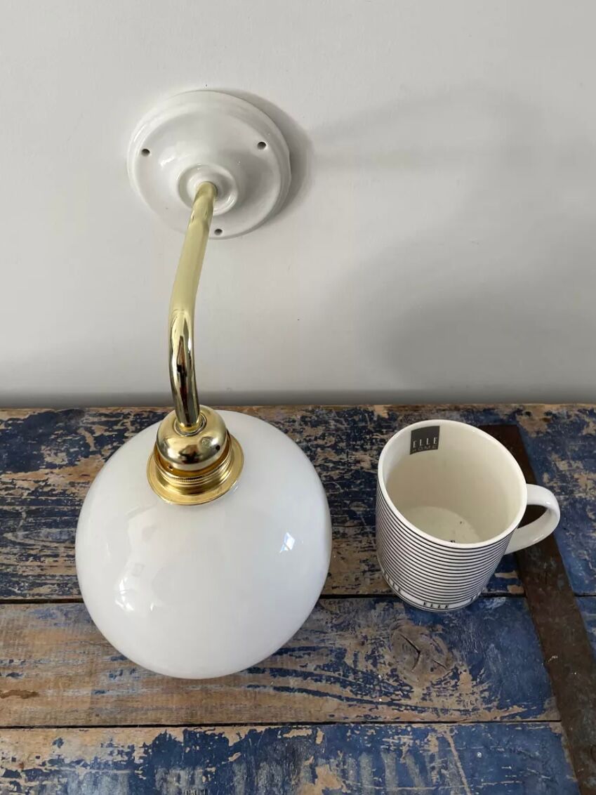 White opaline globe wall lamp