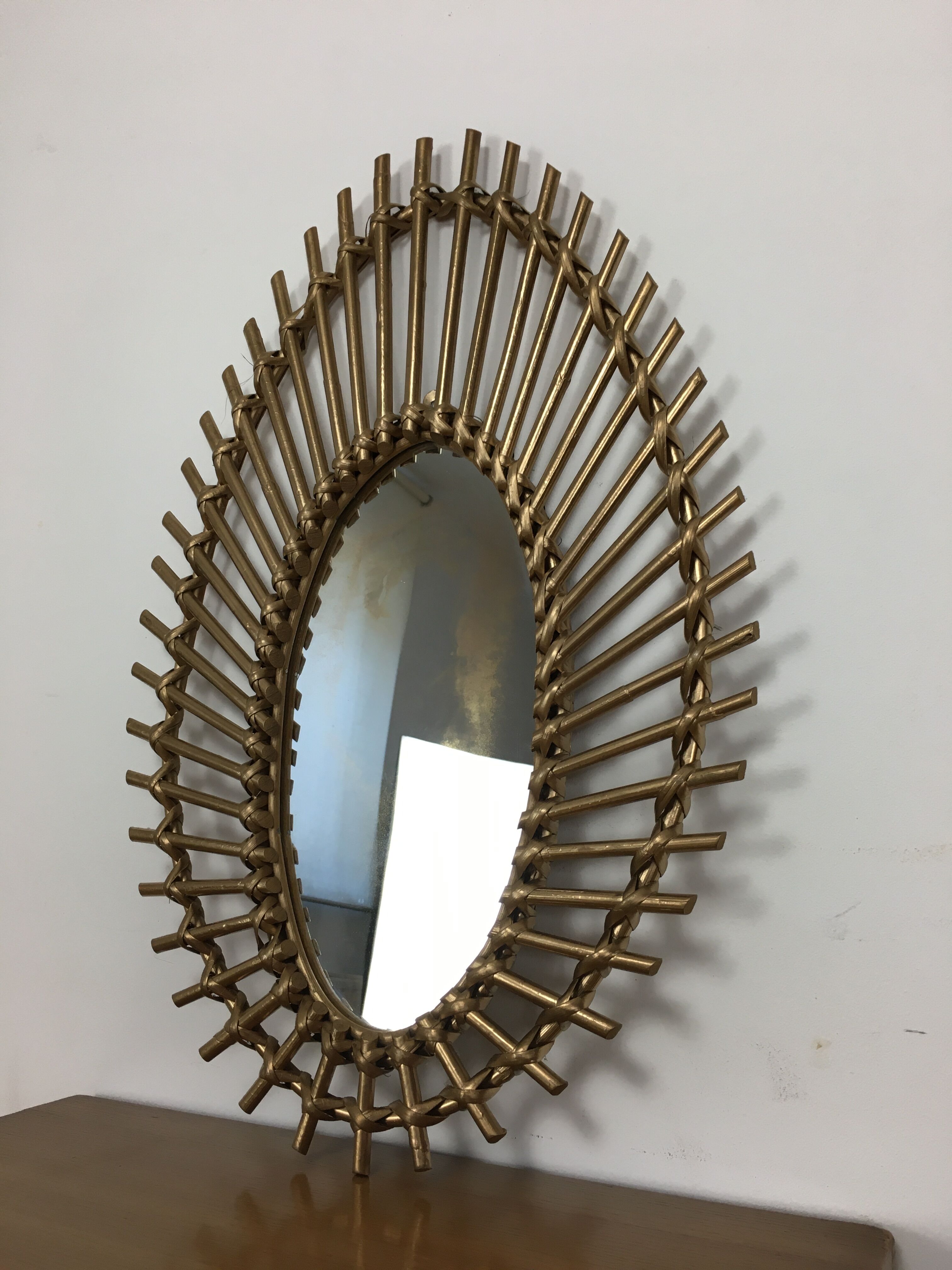 Mirror sun rattan 61 x 42 cm painted golden