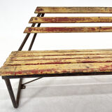 Vintage Industrial Slatted Bench with Original Patina