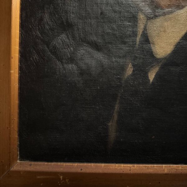 Huile sur toile portrait d'homme portant lunettes et moustache début XXe