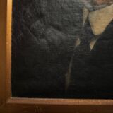 Huile sur toile portrait d'homme portant lunettes et moustache début XXe