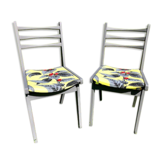 Chaises  pieds compas recouvertes tissu années 50