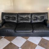 Sofa 3 places Genuine black leather brand ERTON