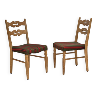 1970s, set of 2 Danish dining chairs, furniture wool, solid oak wood.