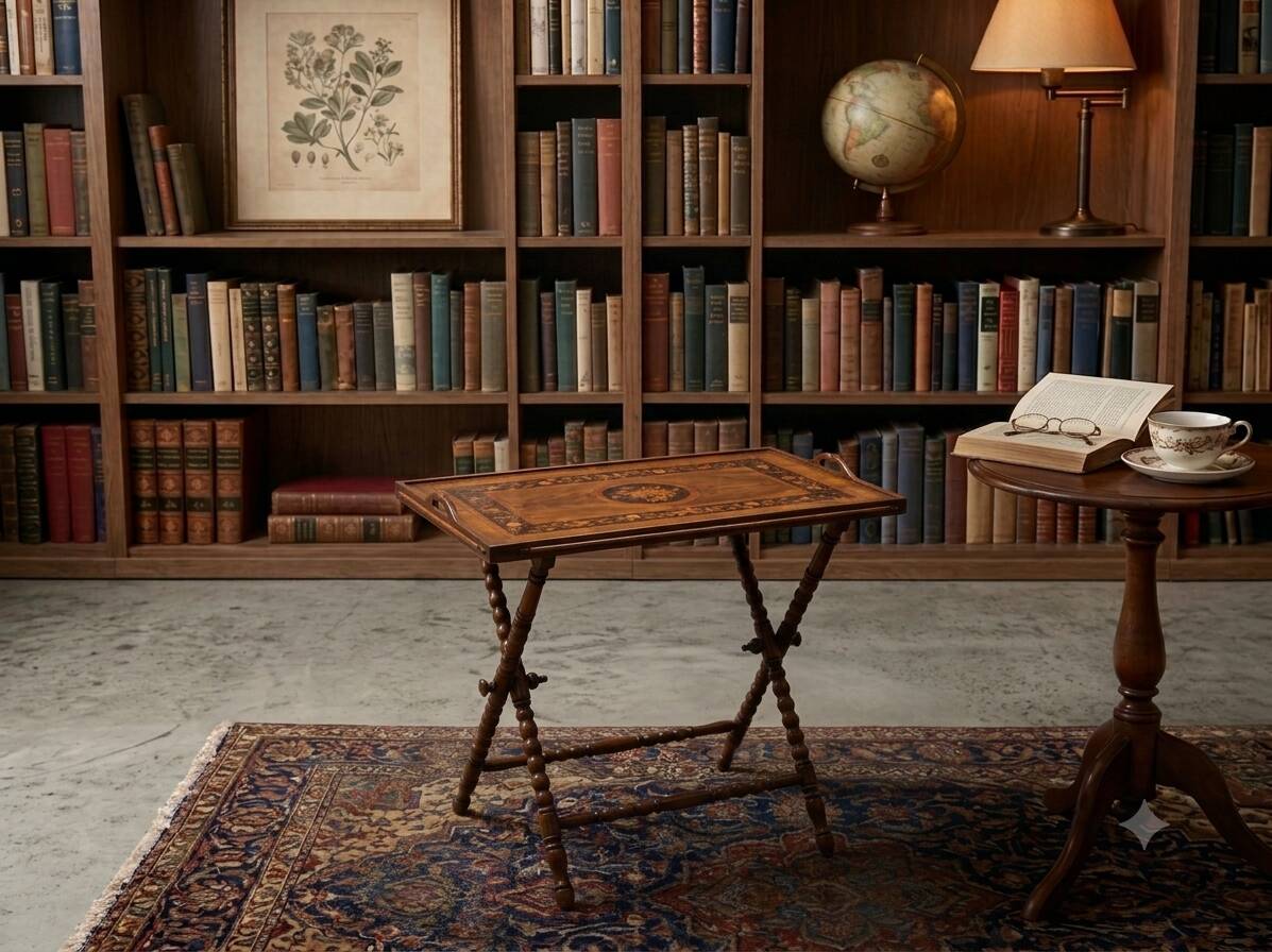 Folding table with floral marquetry