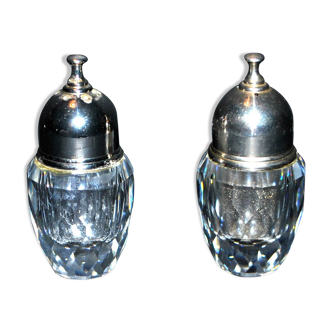 Lot de 2 salières anciennes en cristal taillé de Swarovski signées