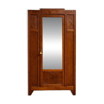 Large Parisian Art Deco wardrobe in solid oak – timeless elegance