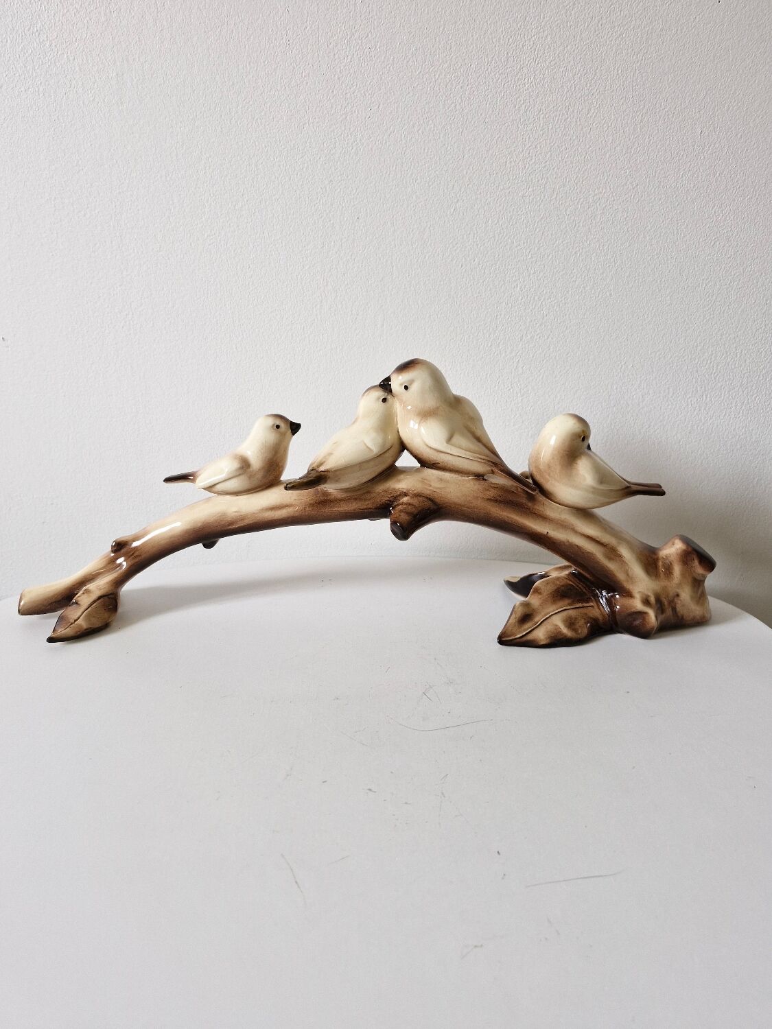 Faïence Art Déco oiseaux sur une branche 18x48 cm