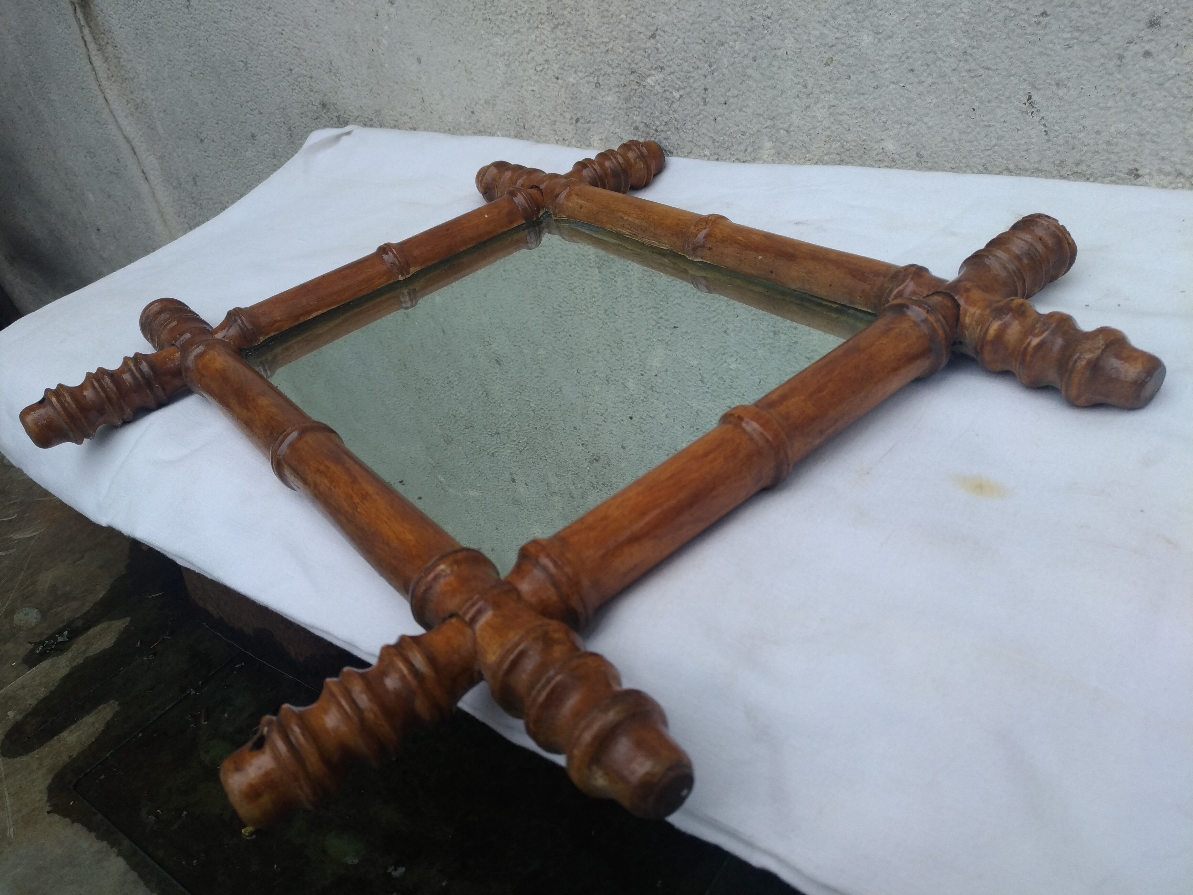 Bamboo-style wooden mirror