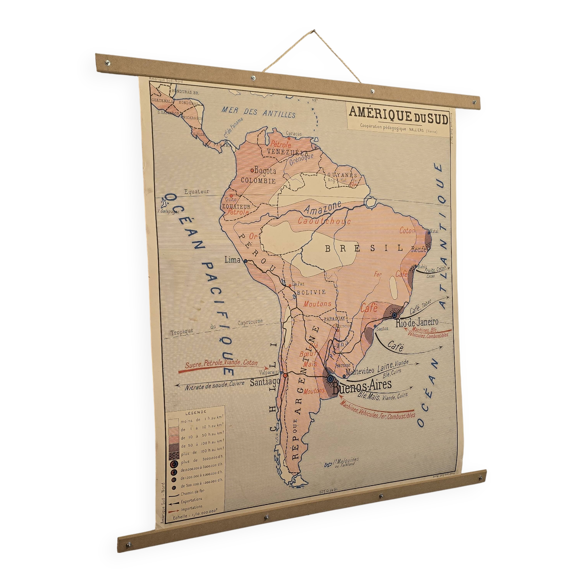 Old geography map / school map South America North America