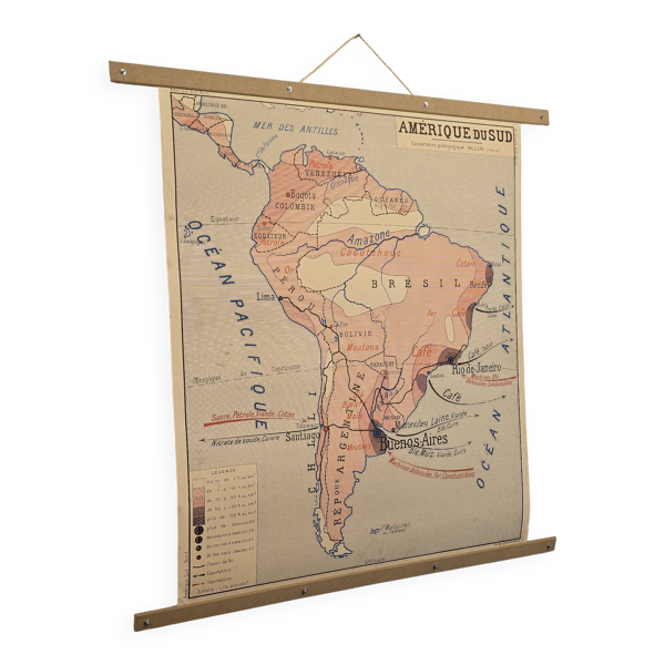Carte de géographie ancienne / carte d'école Amérique du Sud Amérique du No