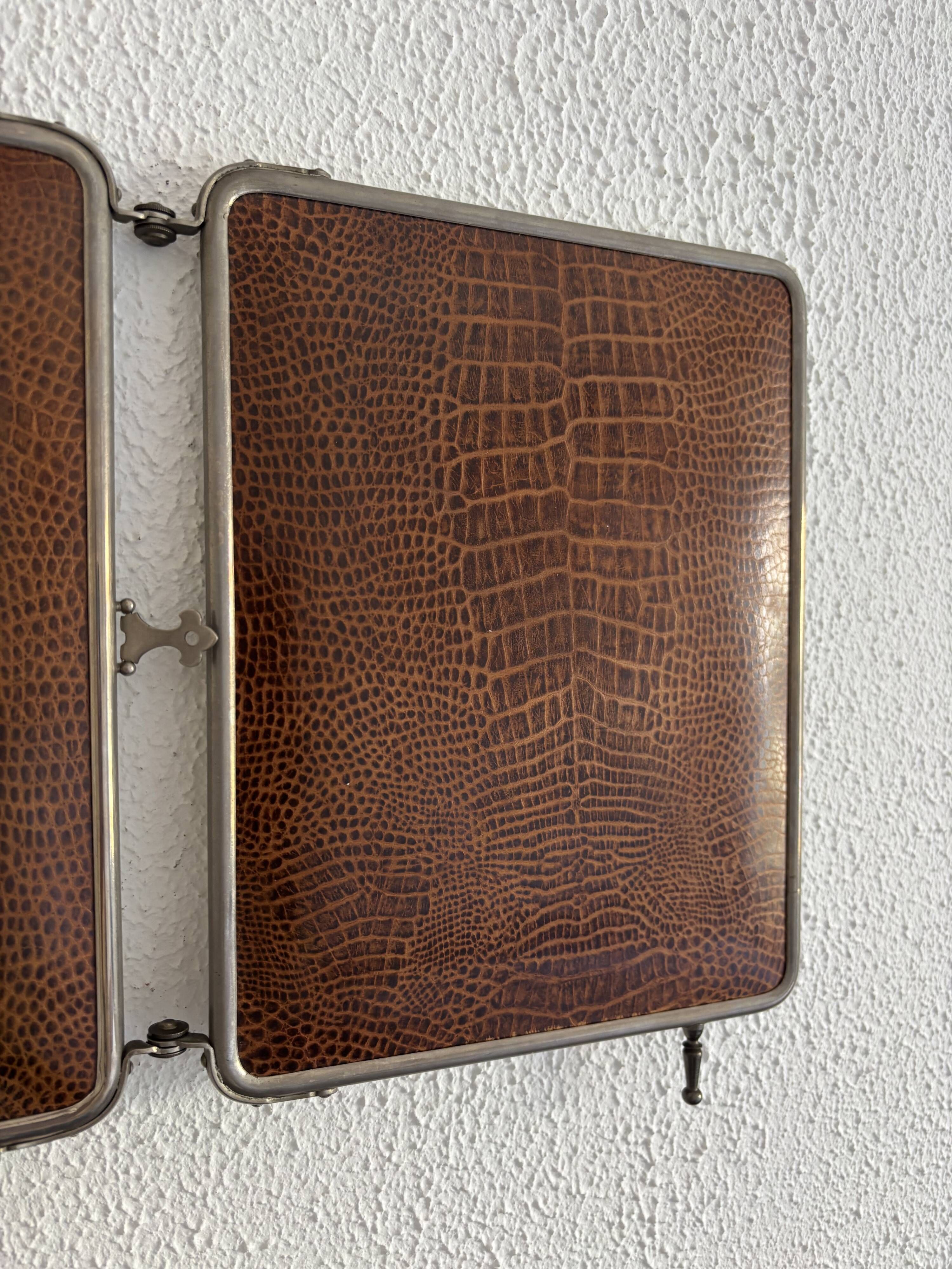Vintage 1930s triptych barber mirror crocodile crystal - 30x69 cm