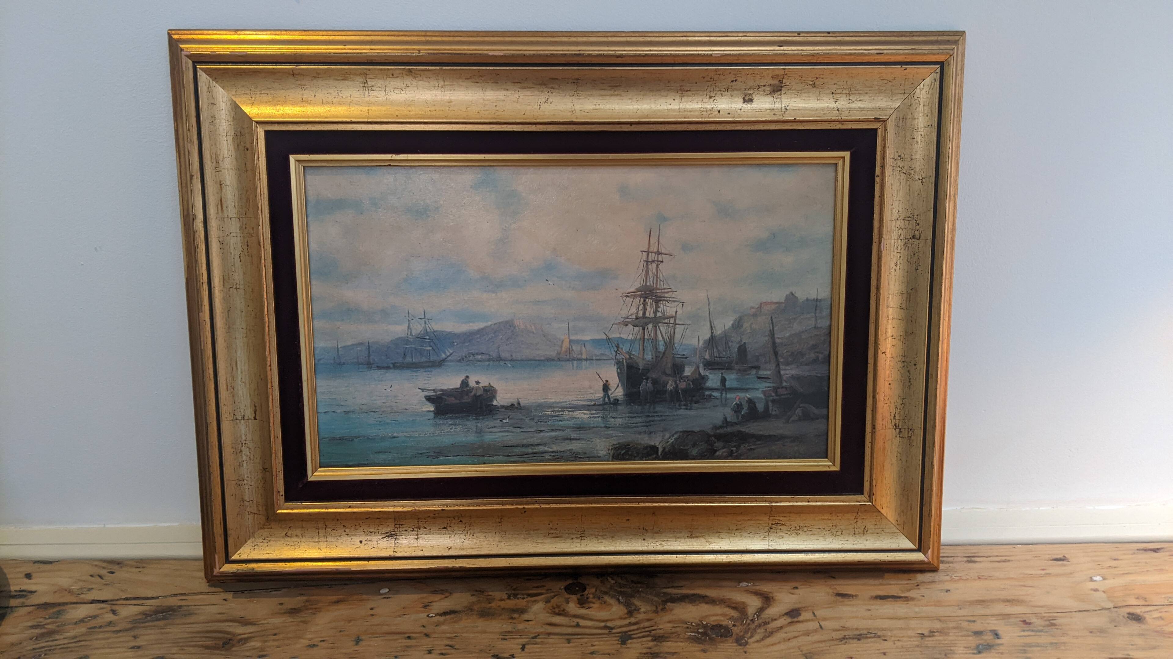 Oil Painting "Marine" Sailing Ships Coastal Scene William Thornley