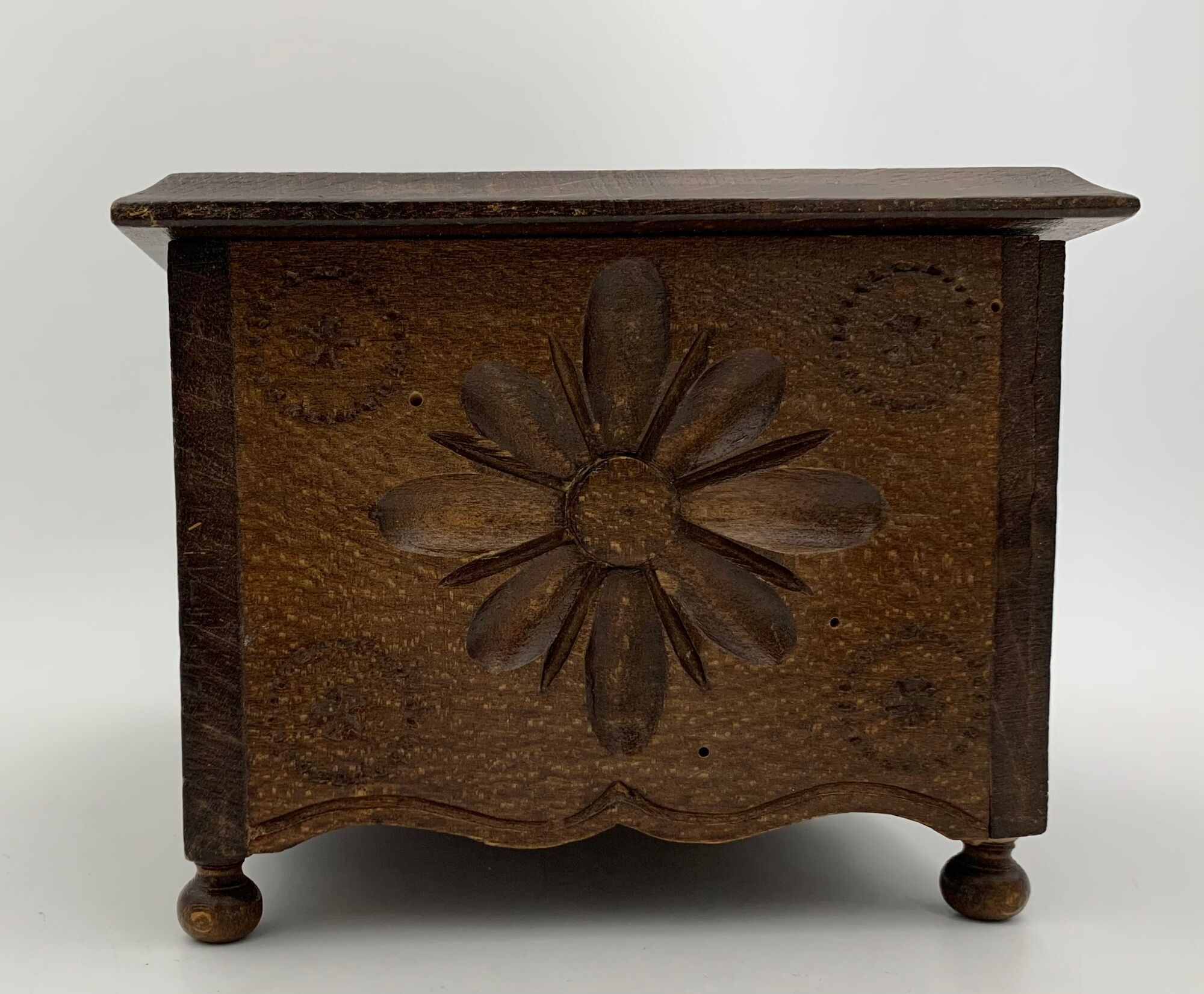 Vintage Breton box, carved wooden jewelry box