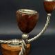 Pair of vintage candle holders in twisted wood and metal – Scandinavian design