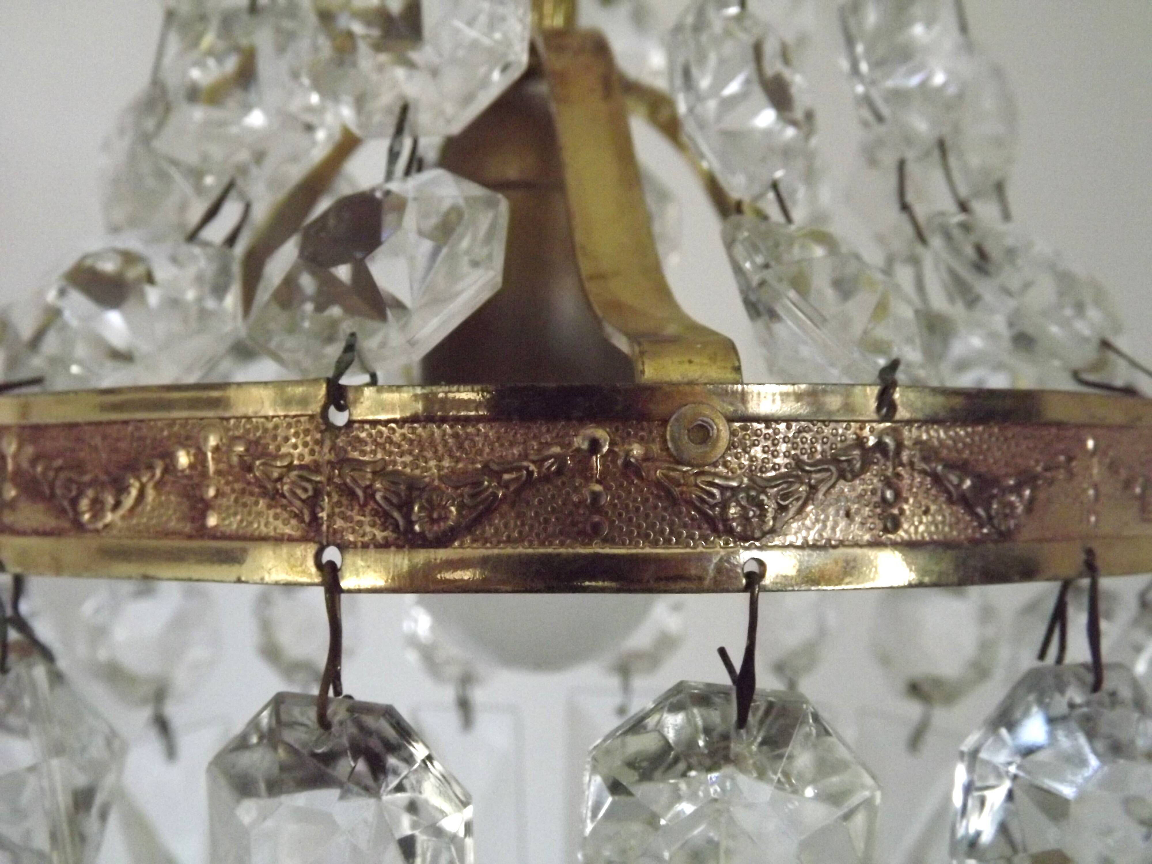 French Empire Style Bronze Single Montgolfier Crystal Basket Chandelier