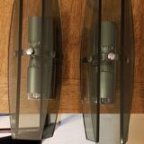 Wall light vintage UFO space age smoked glass and chrome pair