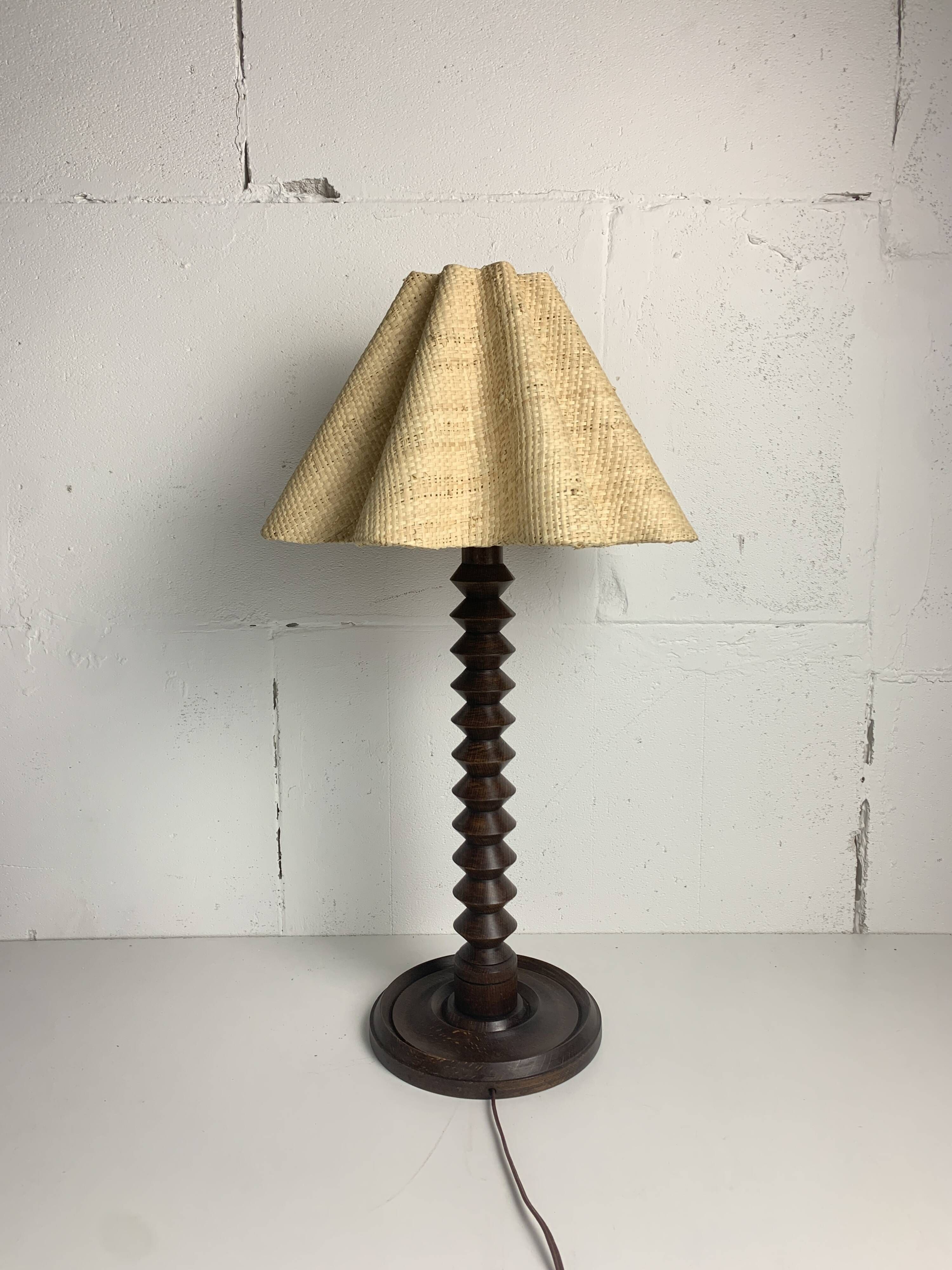 French wood turned table lamp in the style of Charles Dudouyt, 1950s