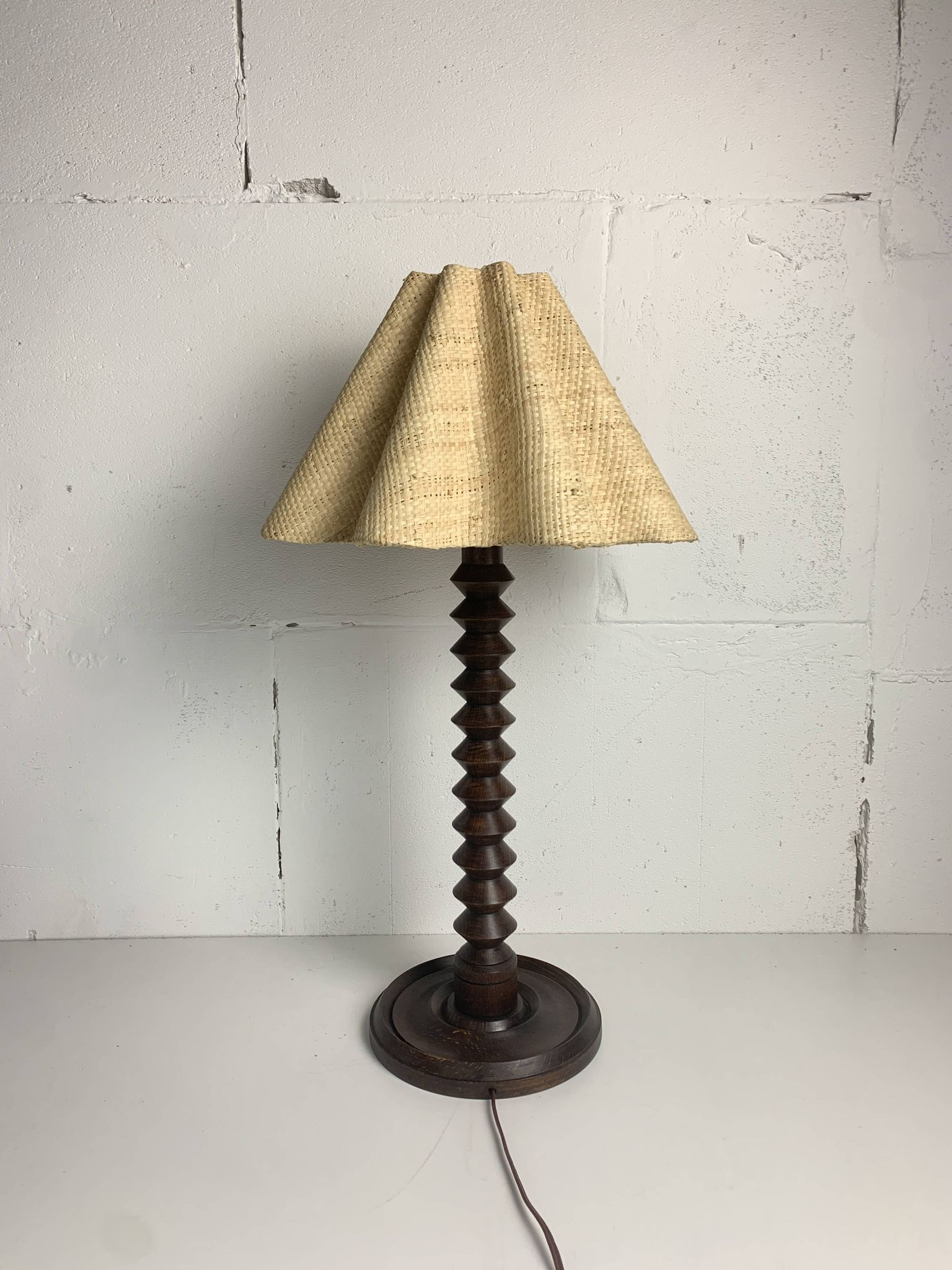 French wood turned table lamp in the style of Charles Dudouyt, 1950s