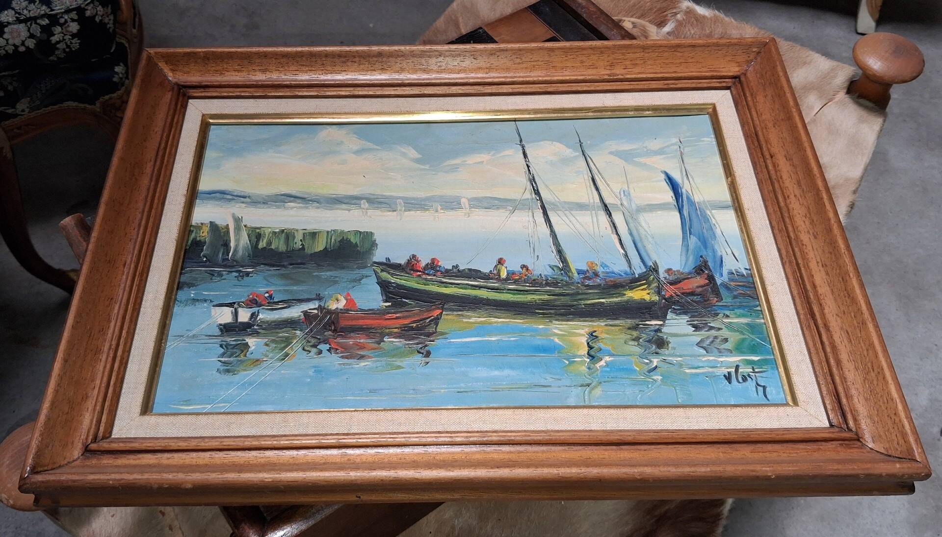 Animated marine scene – Oil on canvas signed V. Le T. (to be identified)