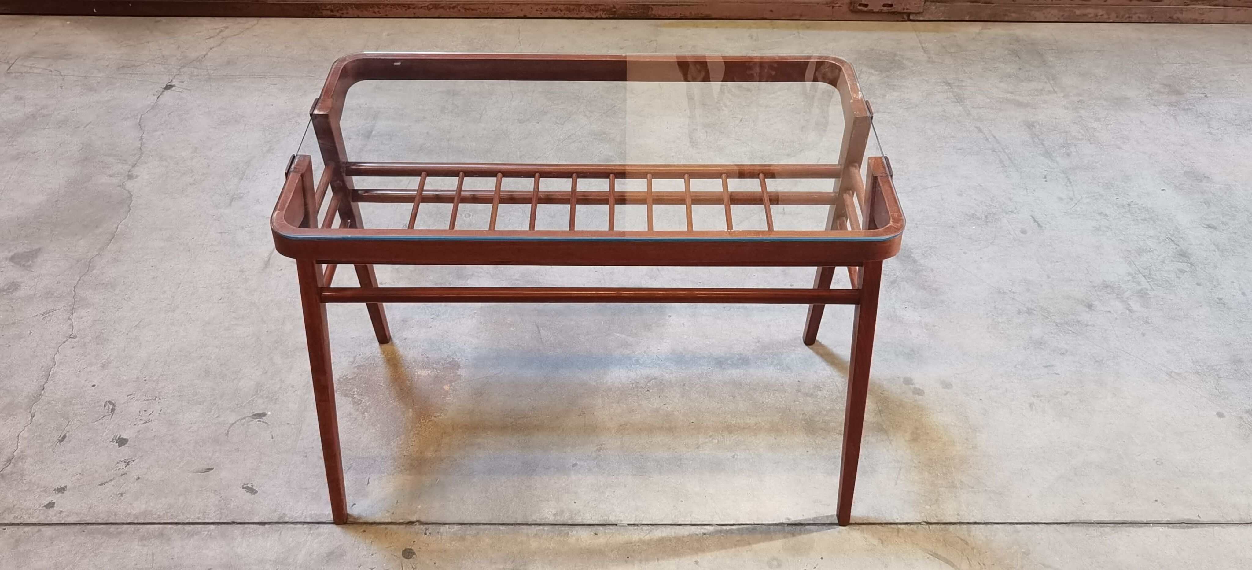 Side table or wood and glass console by Frantisek Jirak 1960