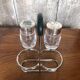 Old Service Salt Pepper Shaker Molded Glass + Vintage Silver Metal
