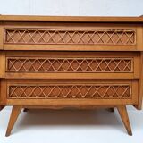 Commode bois et rotin vintage