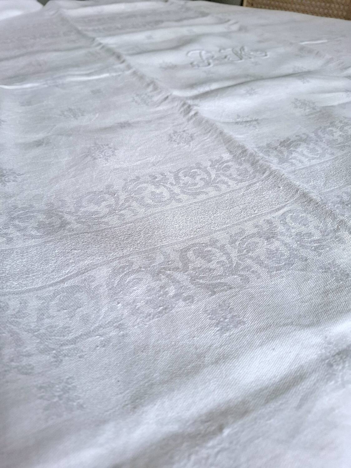 Antique monogrammed tablecloth and 8 napkins