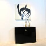 Pierre Vandel Paris Black Lacquered French Cabinet with Shelving Display