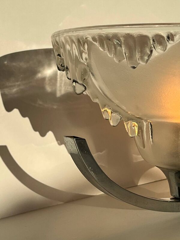 Paire d'appliques verres art-déco Ezan et chrome