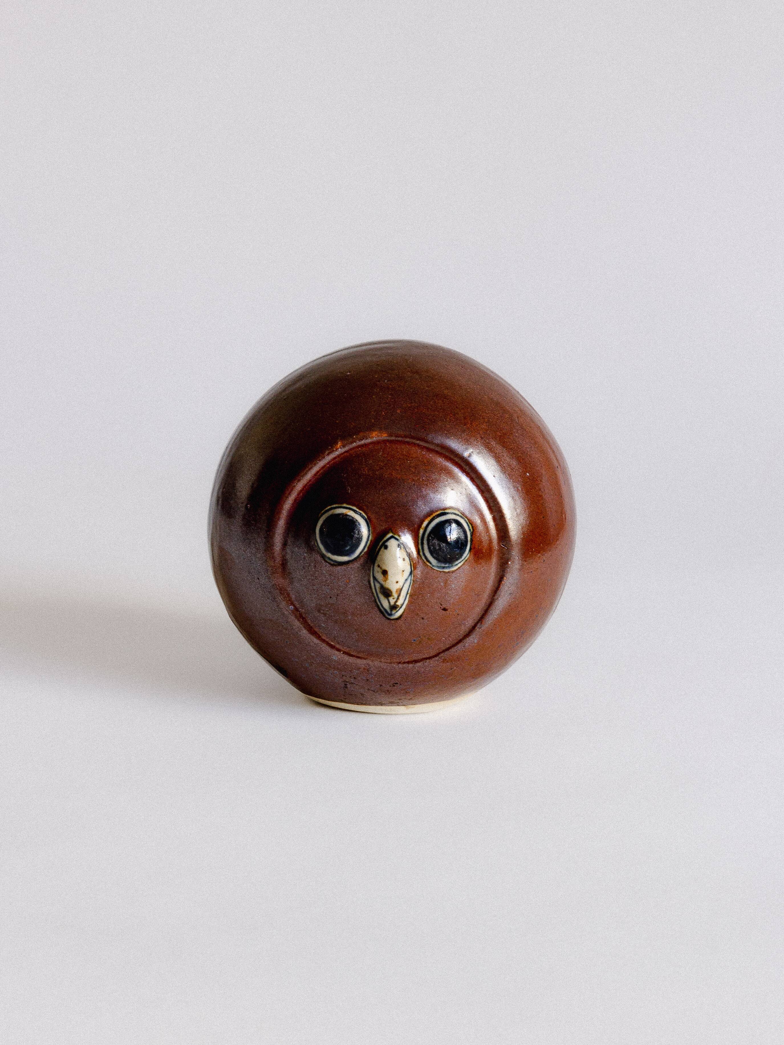 Glazed stoneware owl head, 1950s-60s