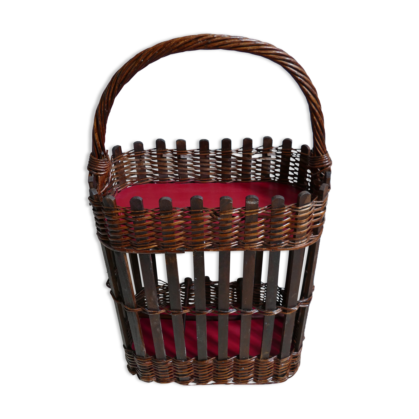 Hand-woven wooden bottle locker, bamboo and wicker